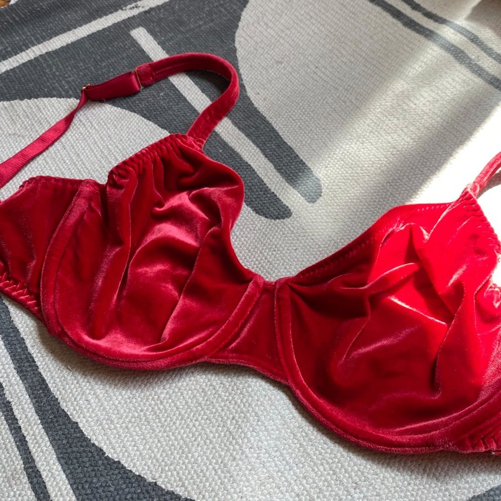 Red Vintage 1980's Velvet Bra